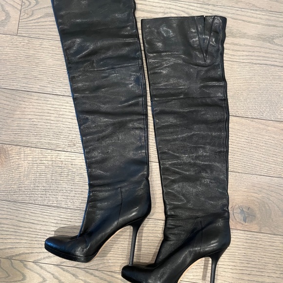 Jimmy Choo Black Leather Boots Tall Pointy Toe